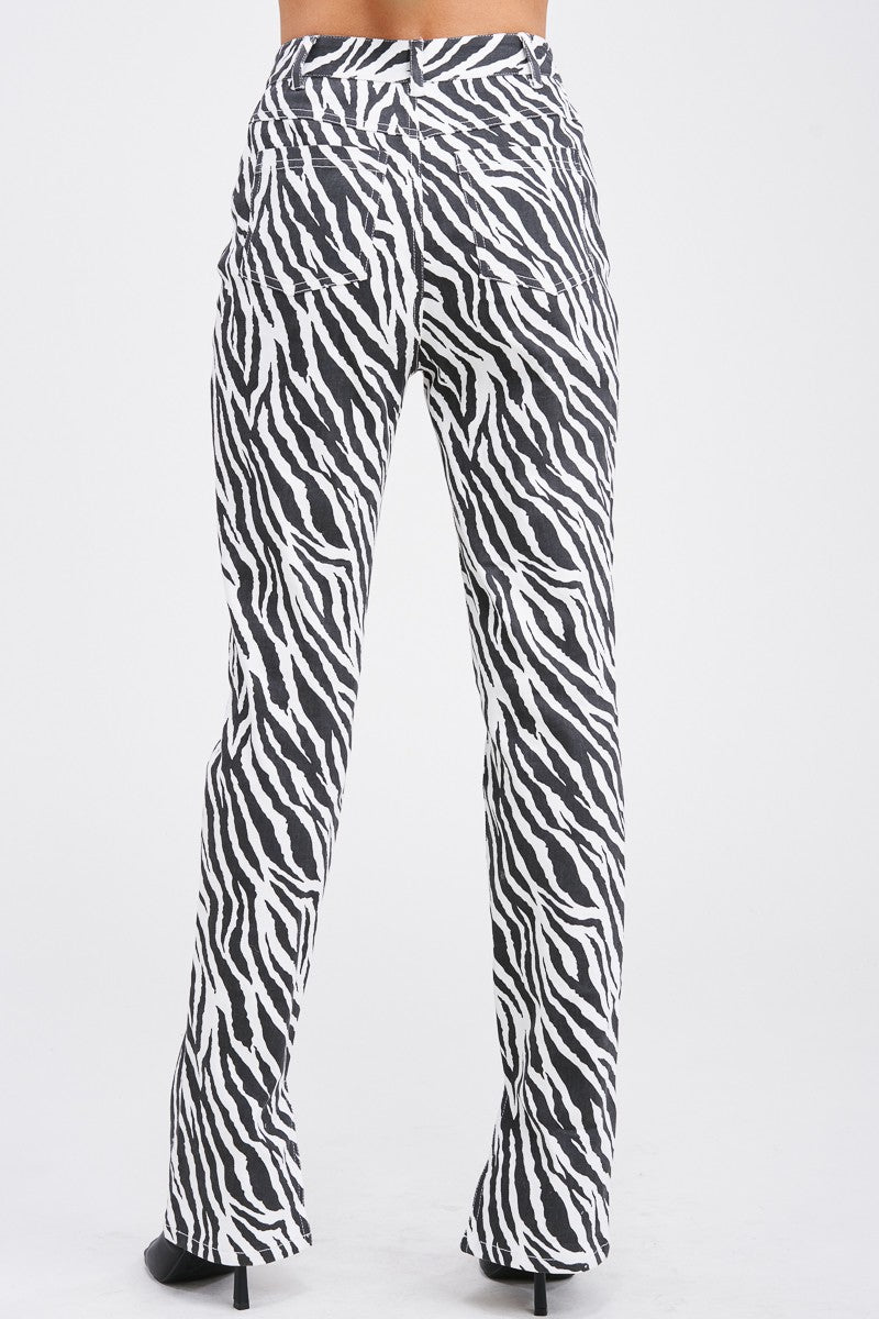 Straight Legged Zebra Pants with Mini Slit at Ankles. Scarlette The Label, an online fashion boutique for women.