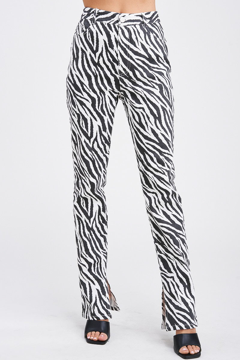 Straight Legged Zebra Pants with Mini Slit at Ankles. Scarlette The Label, an online fashion boutique for women.